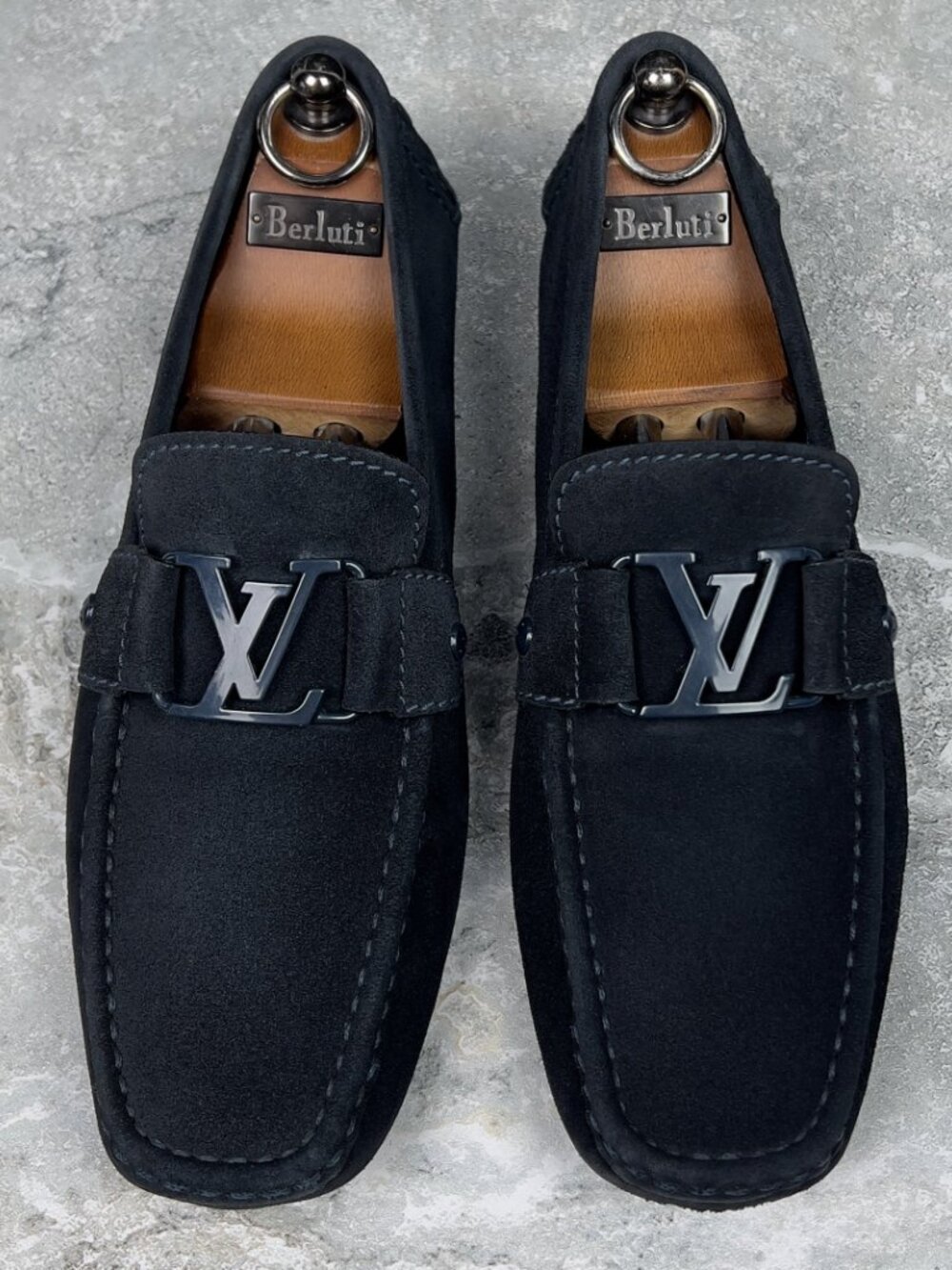 Louis Vuitton Monte Carlo LV Driving Moccasins Blue Suede 7.5 LV 8.5 US 41.5 EUR